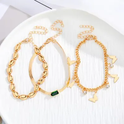 Classic Green Crystal Butterfly Pendant Bracelet Set (3 pcs)
